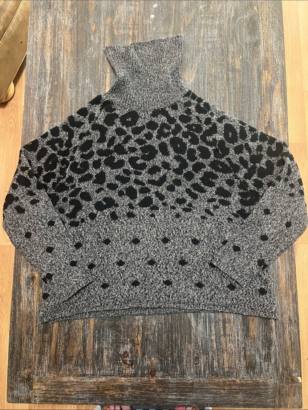 John + Jenn Gray and Black Leopard Turtleneck Sweater